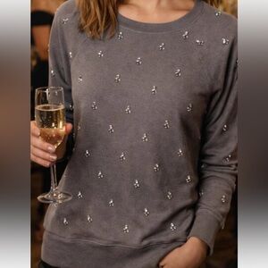 J. Crew MEDIUM Bejeweled Sweatshirt Gray Crew Neck Embellished Rhinestones